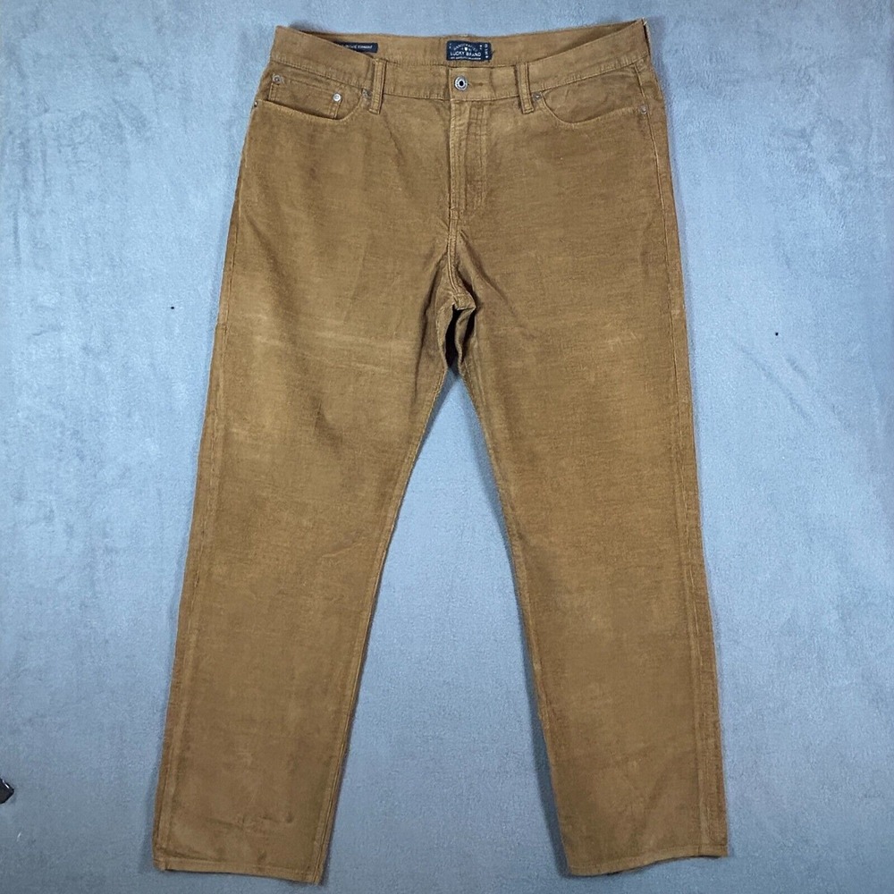 Lucky Brand 363 Pants Mens 38x32 Vintage Straight Tan Corduroy 100% Cotton Pants